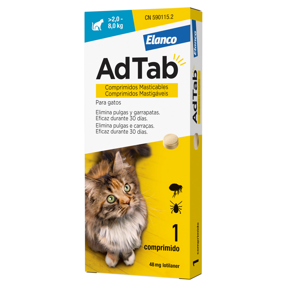 Adtab 48 mg comprimido masticable para gatos (2–8 kg) – antiparasitario oral contra pulgas y garrapatas