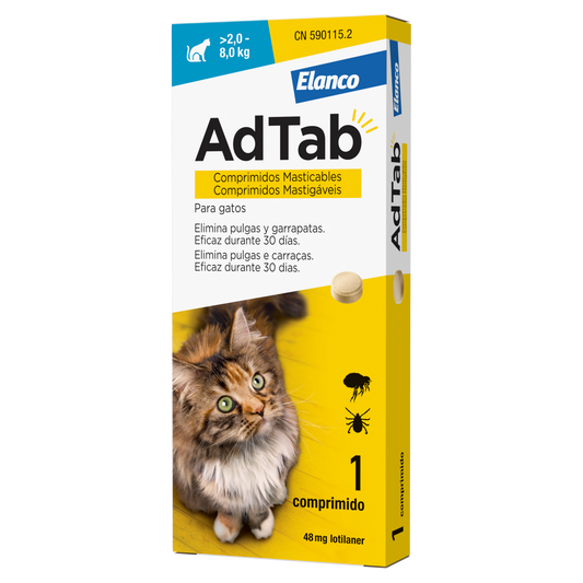Adtab 48 mg - Antiparasitario para Gatos 2-8 kg (1 Comprimido Masticable)