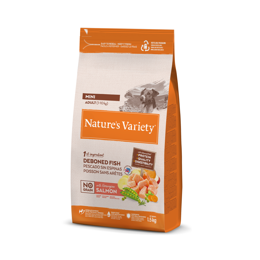 Nature’s Variety Original No Grain Mini Pienso con Salmón para Perros Pequeños – 1,5 kg