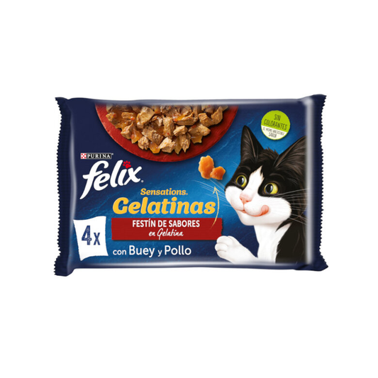 Felix Sensations Gelatinas con Buey o Pollo para Gatos 4x85gr