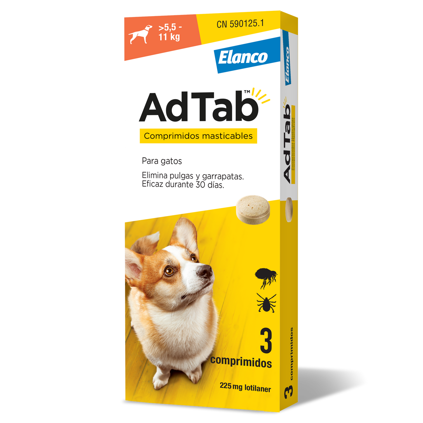 Adtab 225 mg comprimidos masticables para perros (5,5–11 kg) – antiparasitario oral contra pulgas y garrapatas