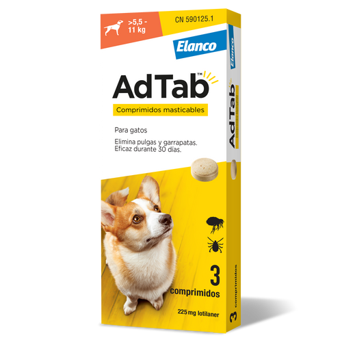 Adtab 225 mg comprimidos masticables para perros (5,5–11 kg) – antiparasitario oral contra pulgas y garrapatas