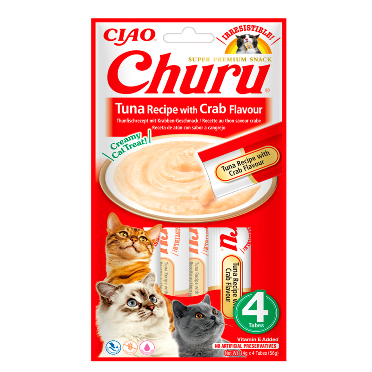Churu Receta de Atún con Cangrejo para Gatos – Snack Cremoso (4x14g)