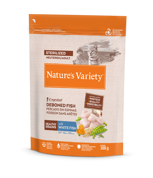 Nature's Variety Healthy Grain Sterilized - Pienso con Pescado Blanco para Gatos Esterilizados