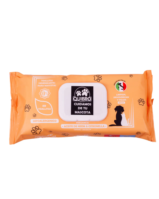 Quibropets Toallitas Aceite de Neem y Citronela - 40 Unidades