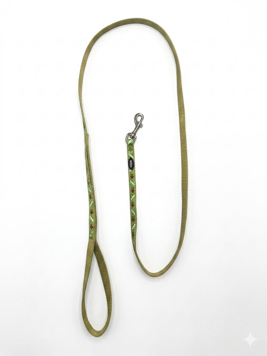 Correa Nylon Huesos y Huellas Verde Neón 1.2m | Paseo con Estilo