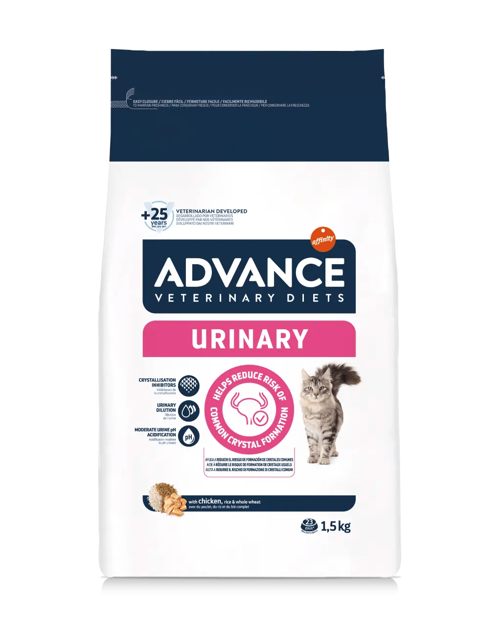 Advance Veterinary Diets Urinary Pienso para Gatos con Problemas Urinarios 1,5kg | Control de pH y Bajo en Magnesio