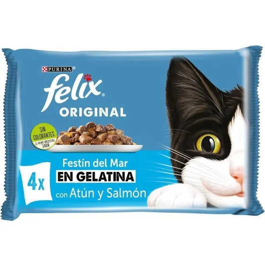 Felix Selección de Pescados en Gelatina para Gatos - Atún y Salmón 4X85gr