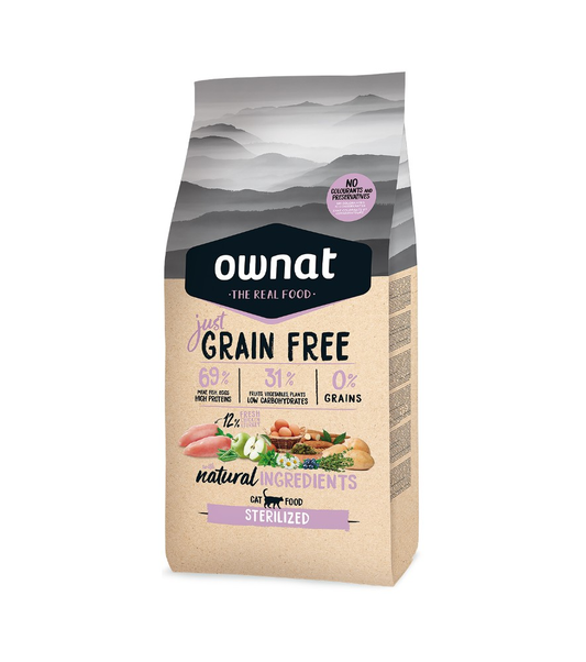 Ownat Grain Free Just Sterilized para Gatos Esterilizados 1kg