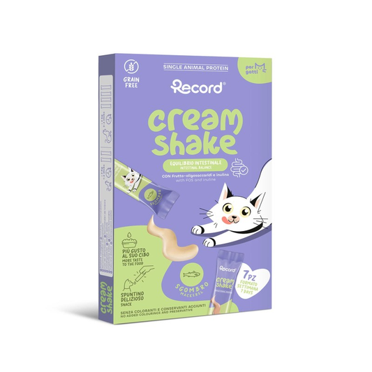 Record Cream Shake Snack Líquido para Gatos Cuidado Intestinal - Caballa Monoproteico (7x12g)