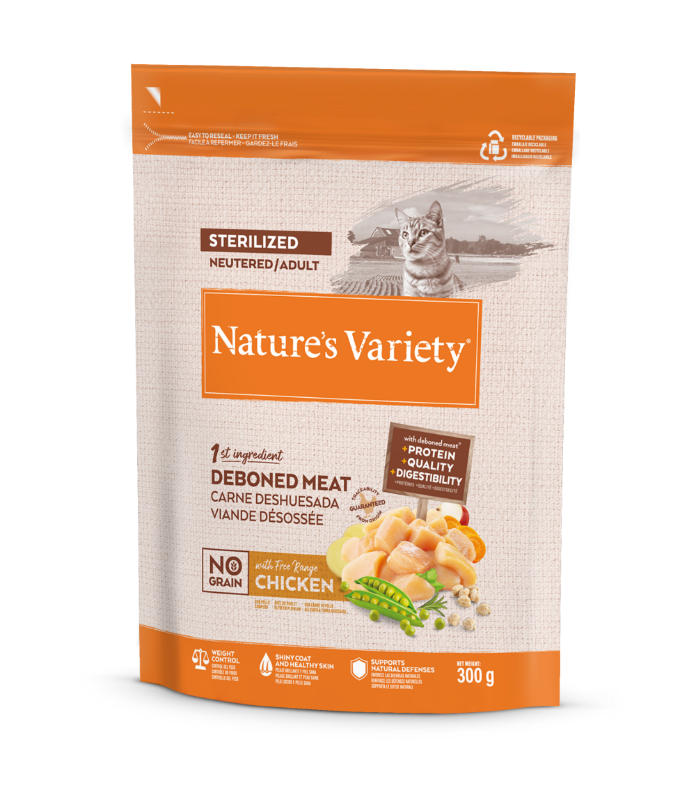 Nature's Variety Selected No Grain Sterilized Pienso Sin Cereales con Pollo Campero para Gatos Esterilizados – 300 g