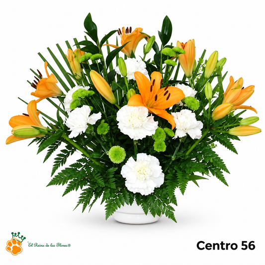 Centro de Flores nº56 - Liliums Naranja y Claveles Blancos