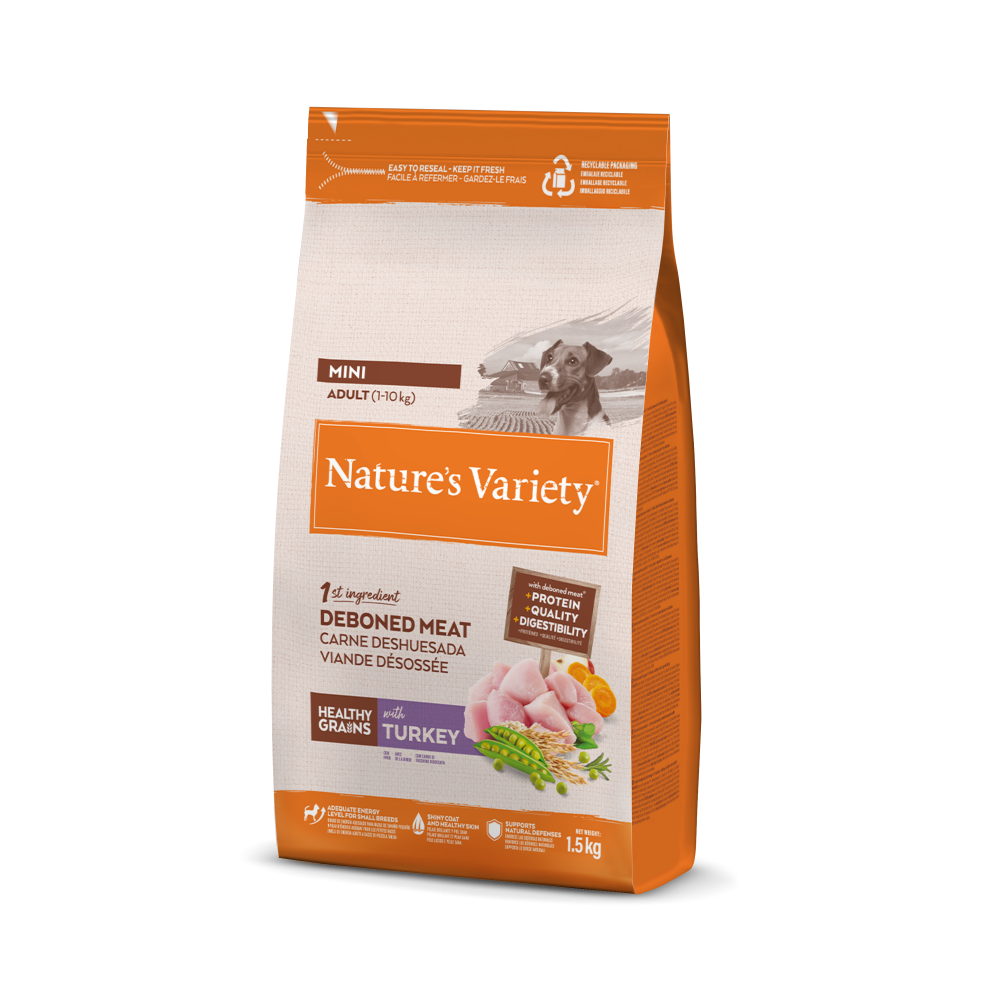 Nature’s Variety Original No Grain Mini Pienso con Pavo para Perros Pequeños – 1,5 kg