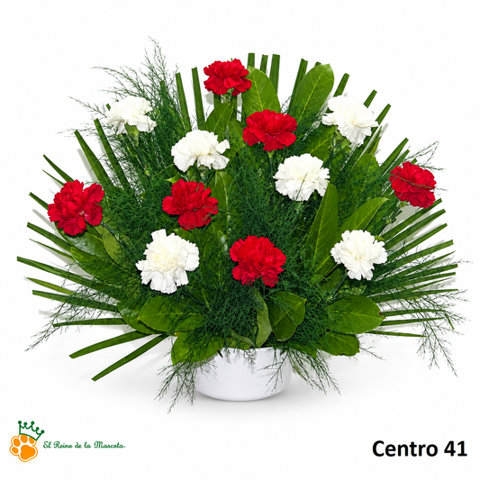 Centro de Flores nº41 - Claveles Rojos y Blancos