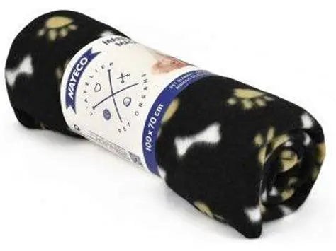 Manta Nayeco negra con estampado de huellas para mascotas 100x70 cm