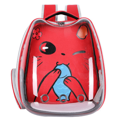 Mochila transportín transparente roja SPRING CAT para gatos 32x25x40cm