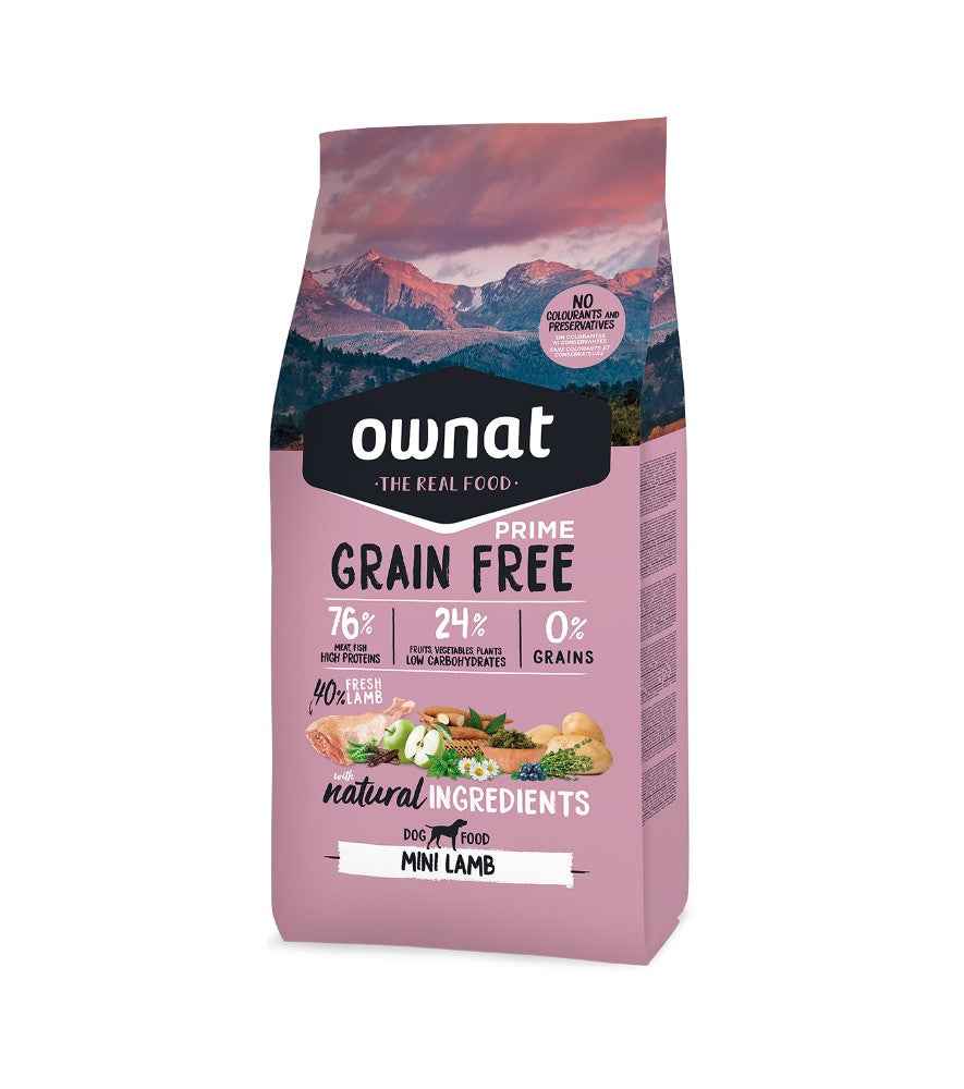 Ownat Grain Free Prime Mini Pienso con Cordero para Perros de Raza Pequeña – 1 kg