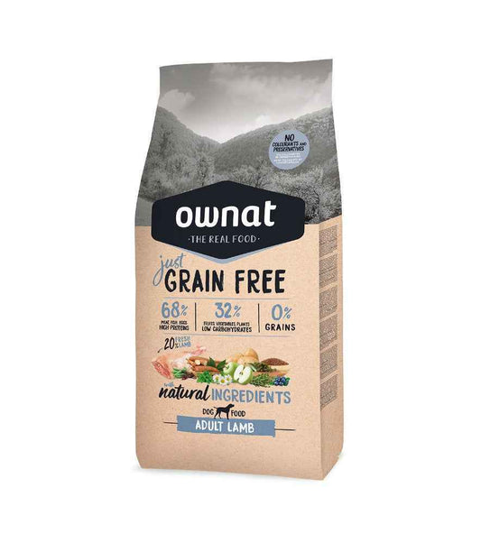 Ownat Just Grain Free Pienso con Cordero para Perros Adultos – 3 kg