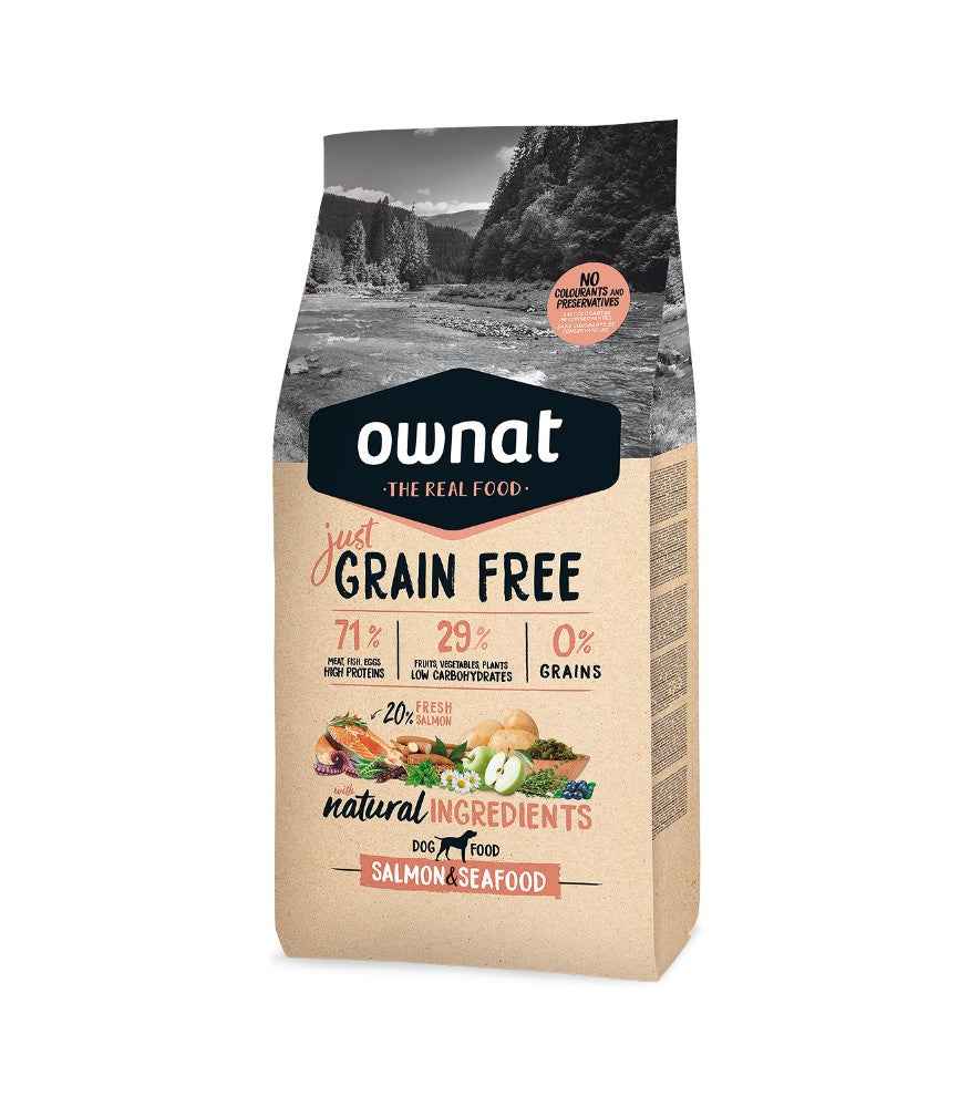 Ownat Just Grain Free Pienso con Salmón y Marisco para Perros Adultos – 3 kg