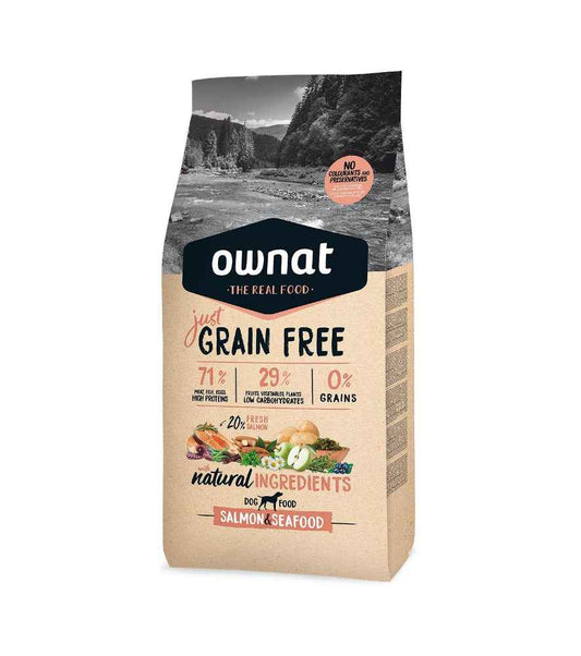 Ownat Just Grain Free Pienso con Salmón y Marisco para Perros Adultos – 3 kg