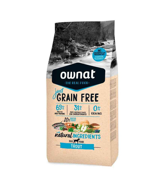 Ownat Just Grain Free Pienso con Trucha para Perros Adultos – 3 kg