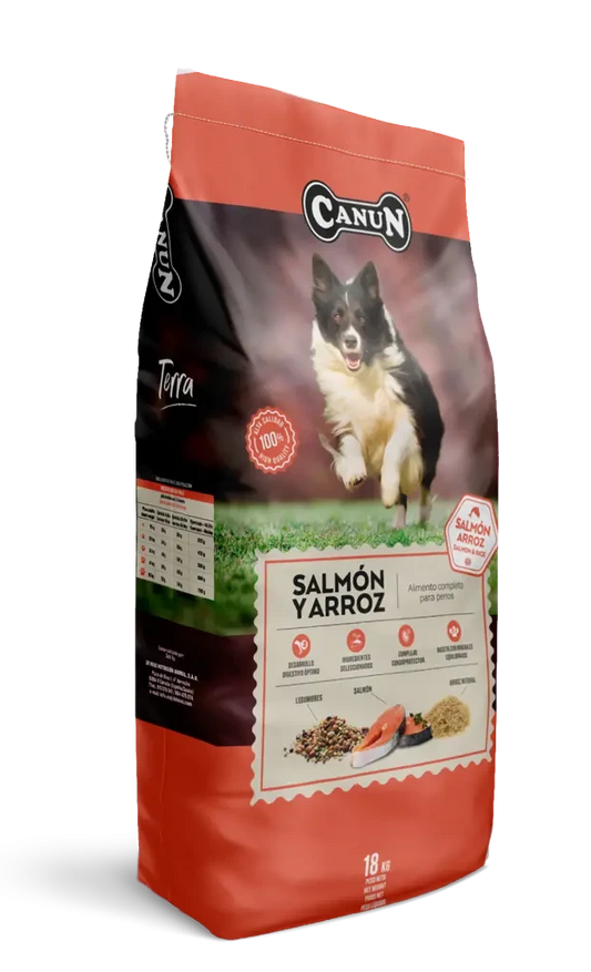 Canun Terra Salmón y Arroz – Pienso para Perros con Salmón y Arroz Integral 18 kg