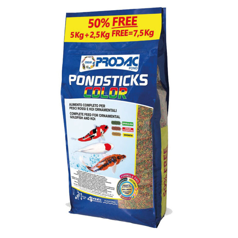 Prodac Pondsticks Color 7,5kg | Alimento para Peces Rojos y Koi con Espírulina