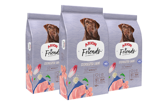 Arion Friends Sterilized Light - Pienso para Perros Esterilizados y Control de Peso 14kg.