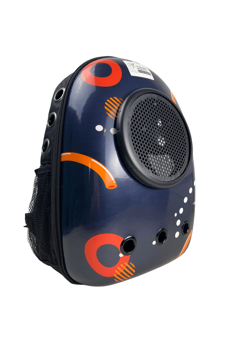 Mochila transportín TIDE BLUE con visor para gatos vista lateral con rejilla de ventilación